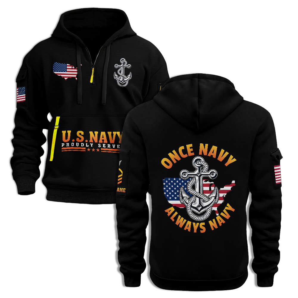 Once Navy Always Navy Personalizable Quarter Zip Hoodie