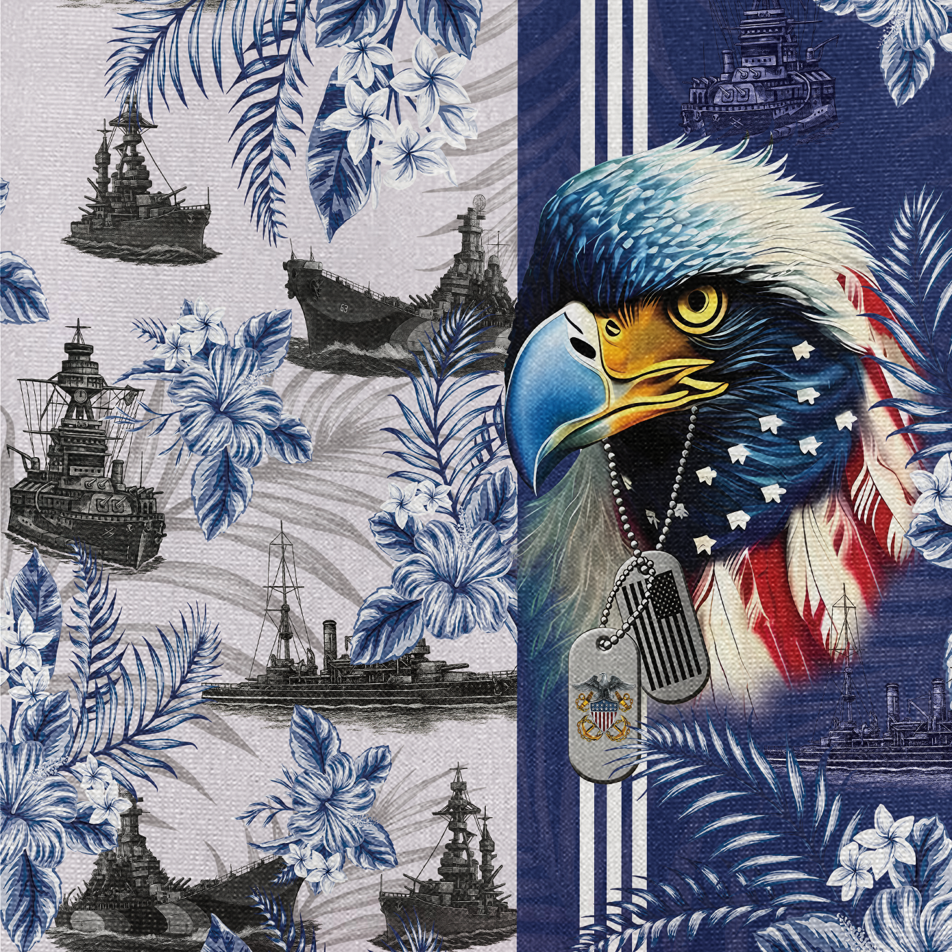 Navy Tropical Cuban Shirt