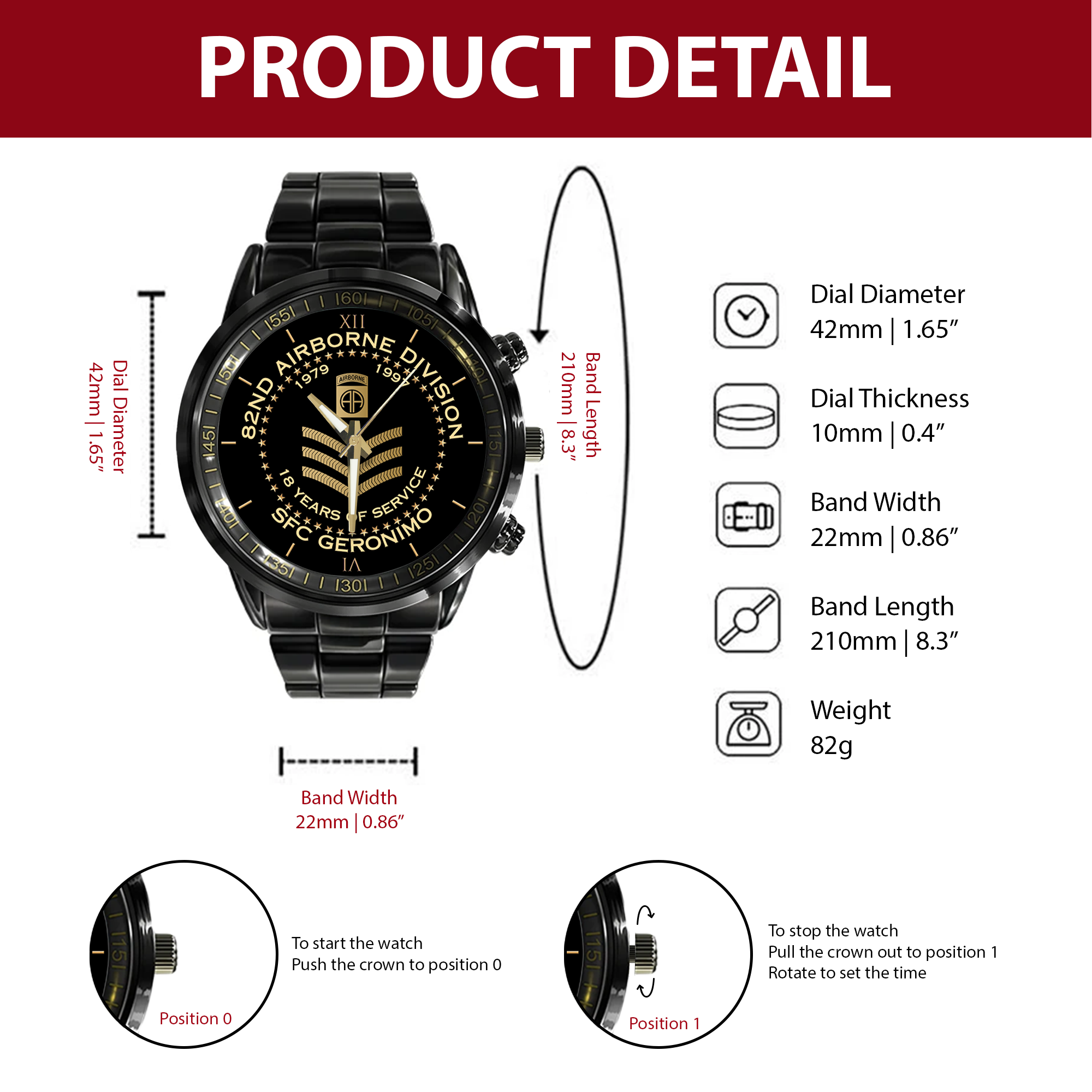 Personalizable 82nd Airborne Division Stainless Steel Watch