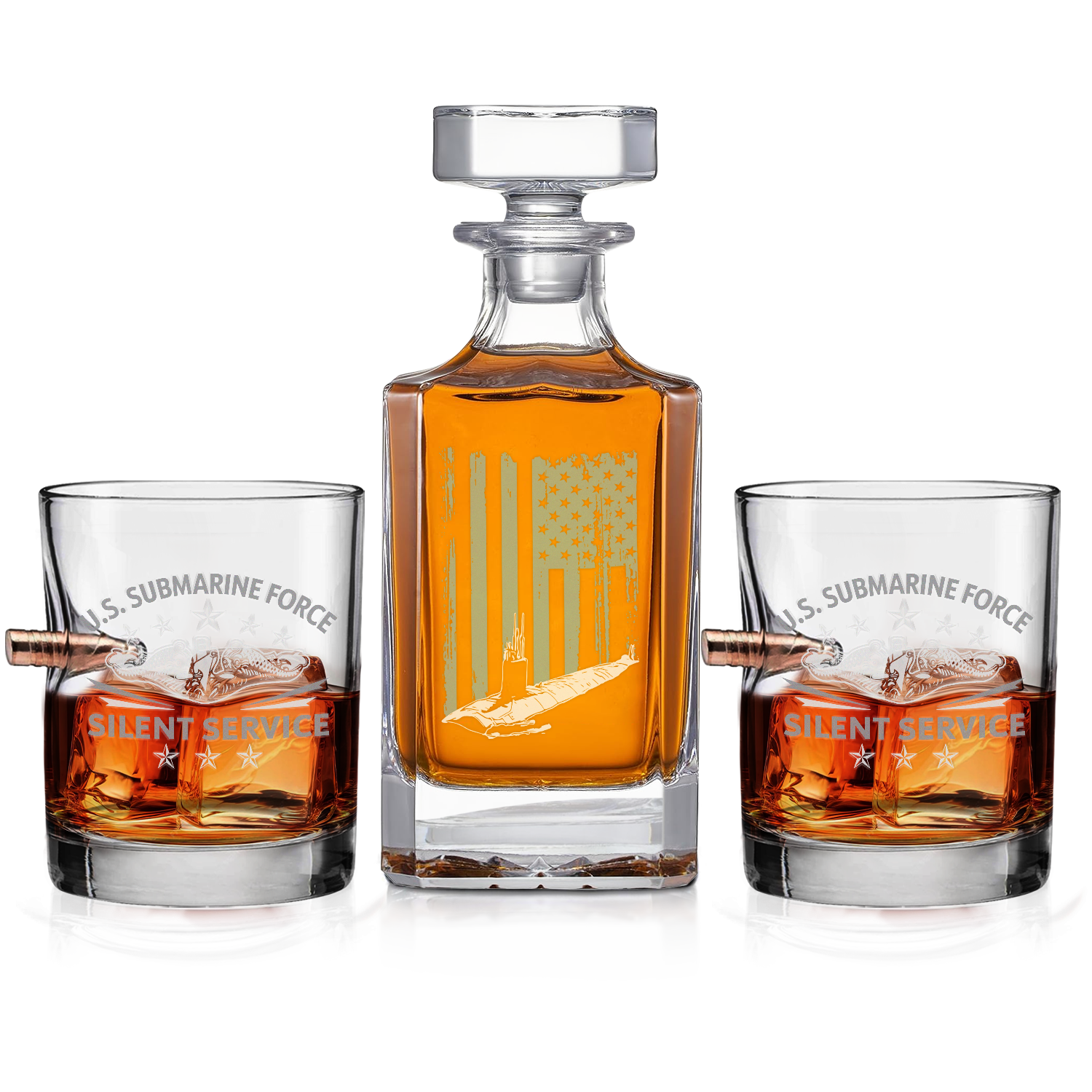 Navy Submarine Bullet Whiskey Glass & Decanter Set