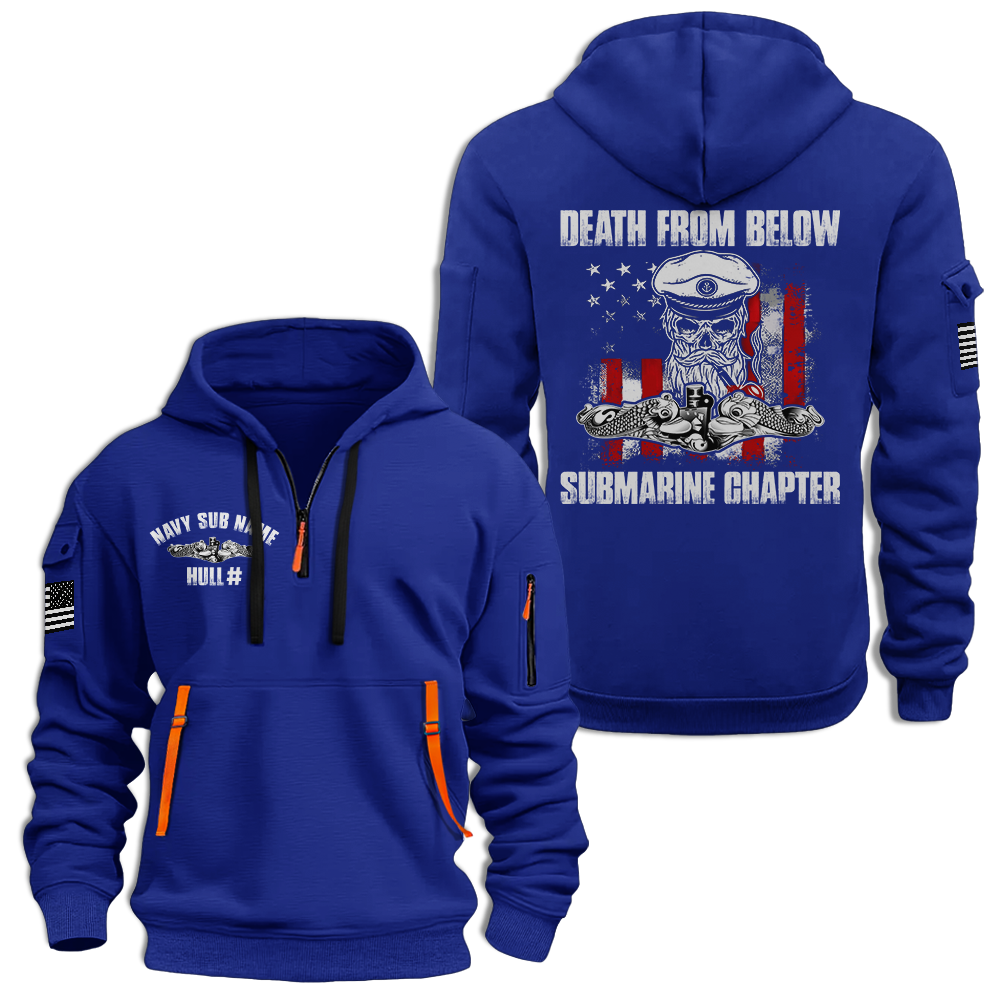 Personalizable Navy Submarine Death From Below Quarter Zip Hoodie