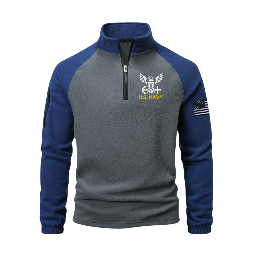 Personalizable Navy Ship Half-Zip Raglan Sweatshirt