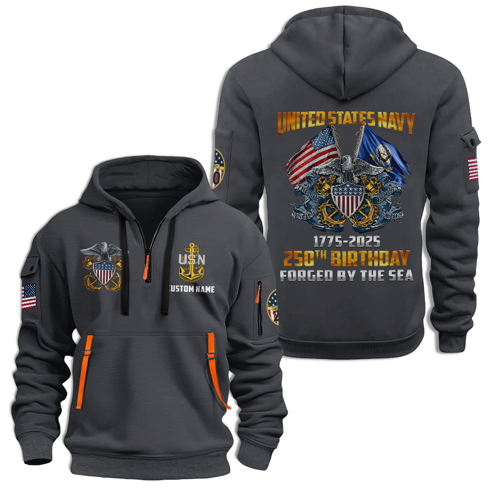 Personalizable Navy 250th Anniversary Quarter Zip Hoodie
