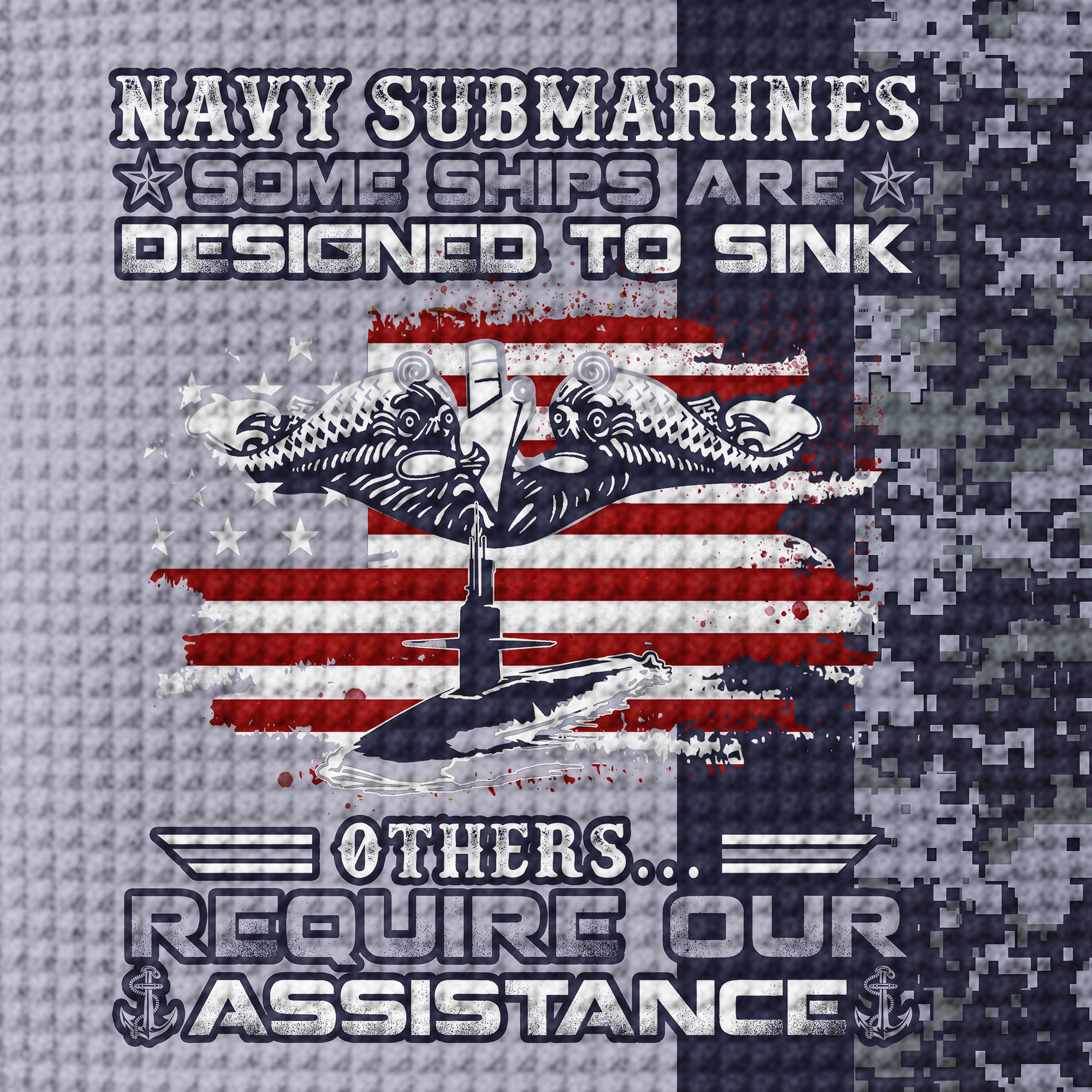 Navy Submarine Quarter Zip Waffle Hoodie