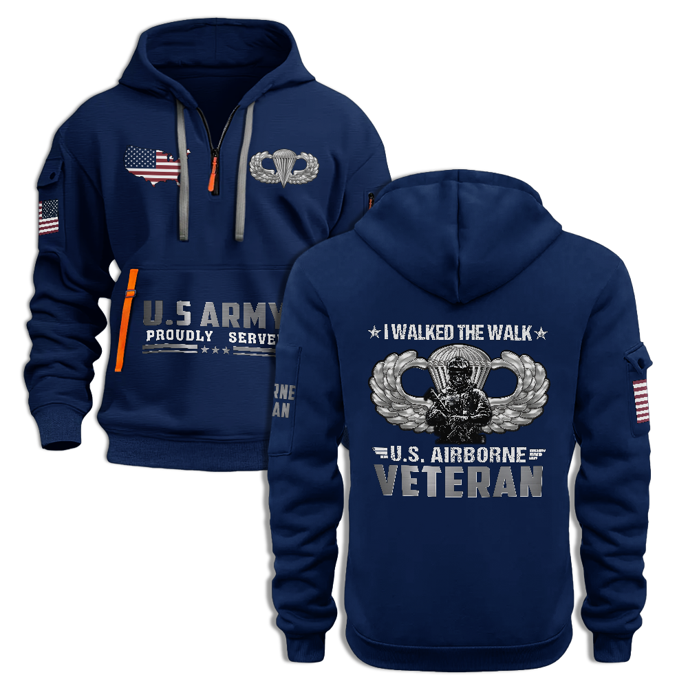 Airborne Veteran I Walked The Walk Quarter Zip Hoodie