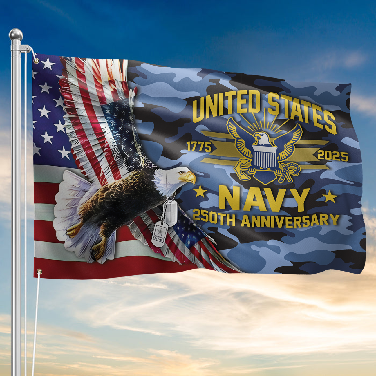 Navy 250th Anniversary House Flag