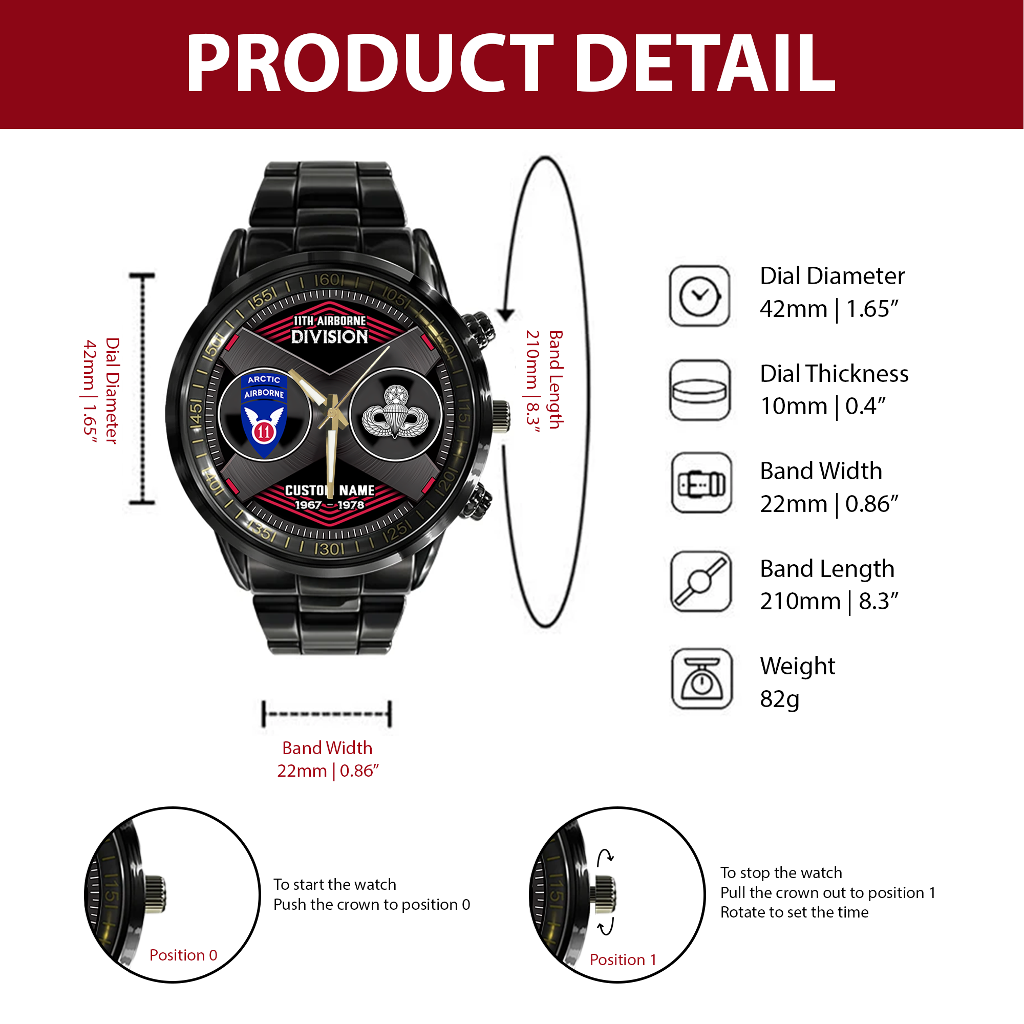 Personalizable 11th Airborne Division Stainless Steel Watch
