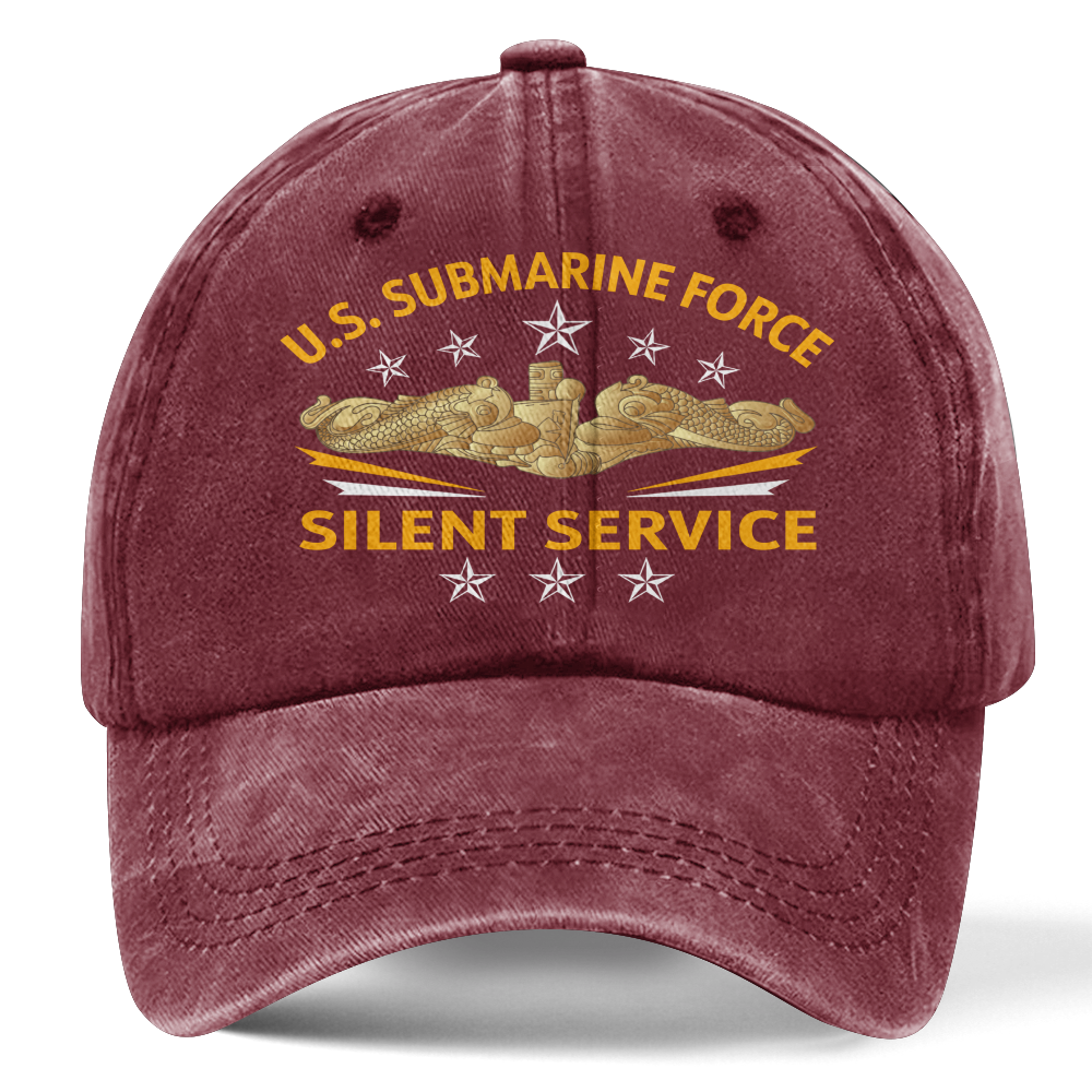 Gold Dolphins Navy Submarine Silent Service Washed Cap