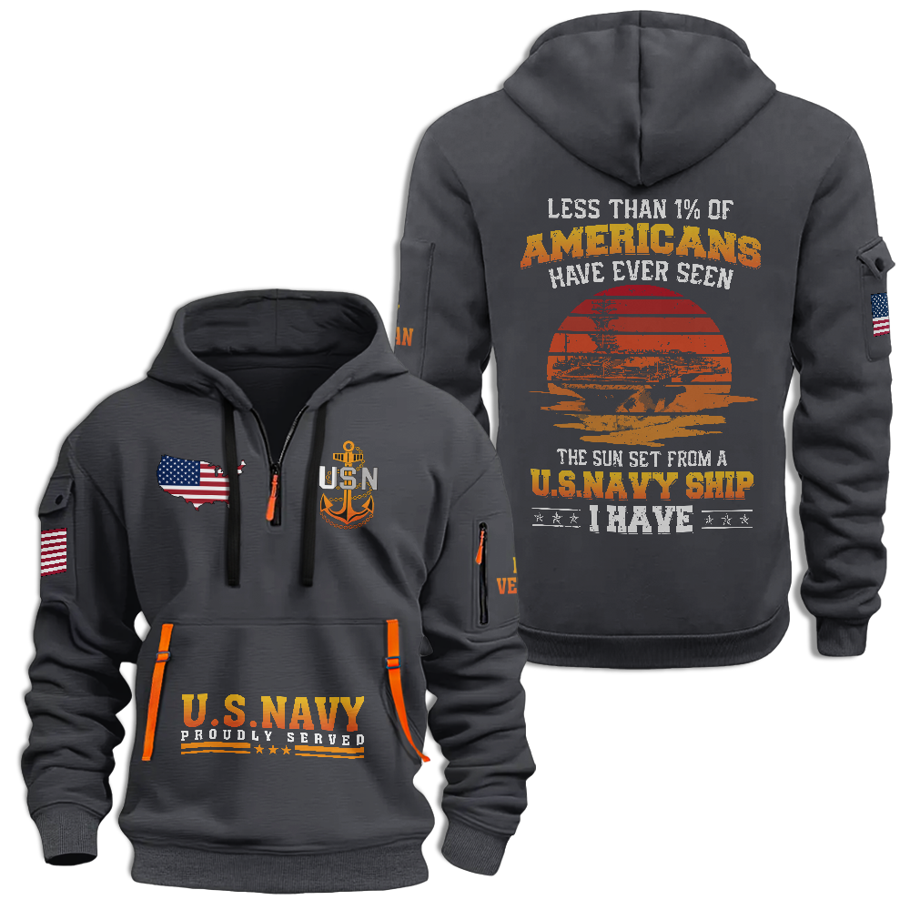 Less Than 1% Navy Ship Quarter Zip Hoodie