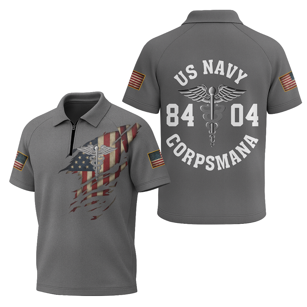 Navy Corpsman Raglan Zip Polo Shirt