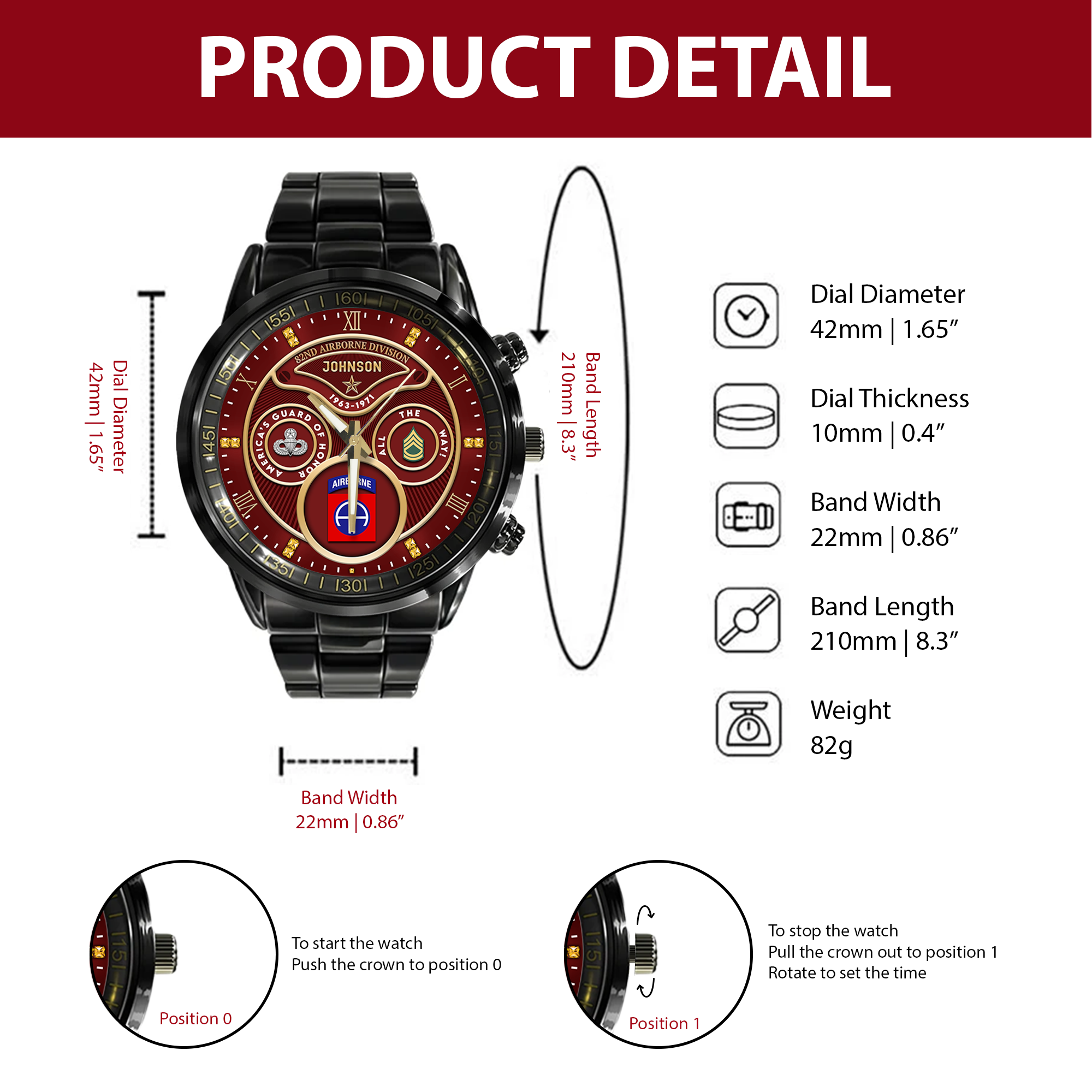 Personalizable 82 Airborne Division Stainless Steel Watch
