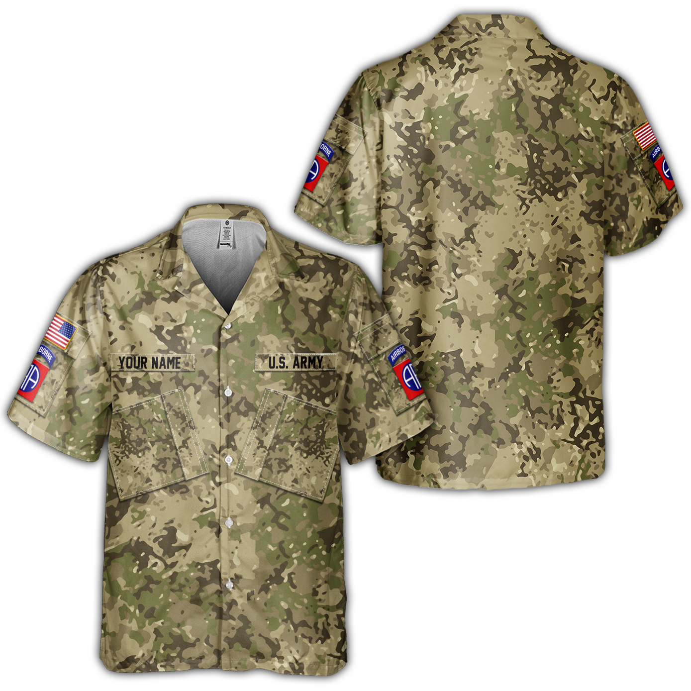 82nd Airborne Camouflage Cuban Shirt & Cargo Shorts Combo