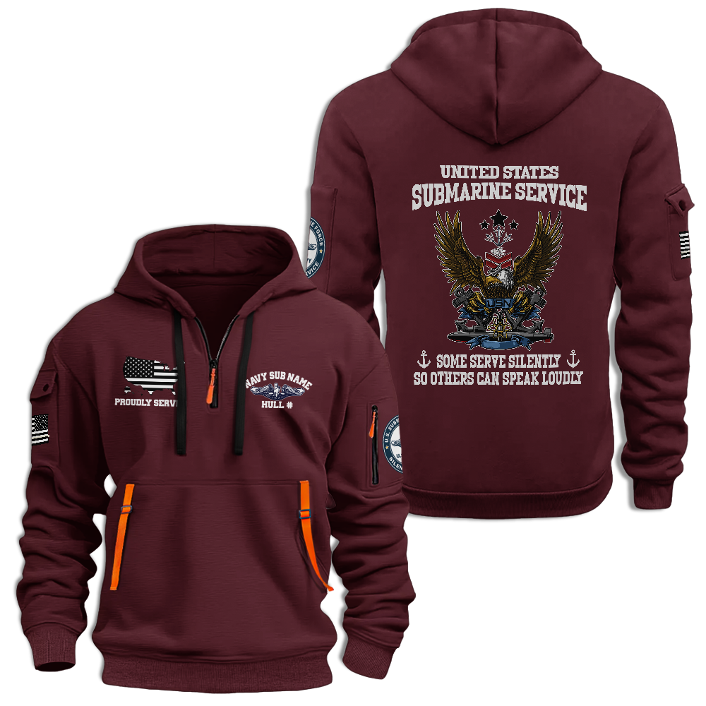 Personalizable Navy Submarines Silent Service Quarter Zip Hoodie