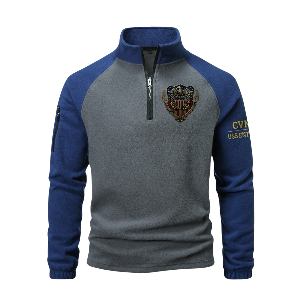 Personalizable Navy Proudly Served Half-Zip Raglan Sweatshirt