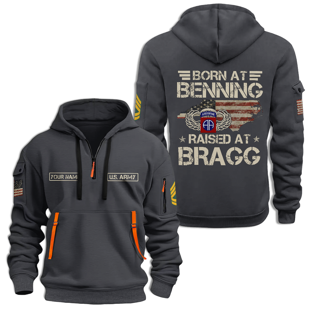 Personalizable Airborne Born At Benning Raised At Bragg Quarter Zip Hoodie
