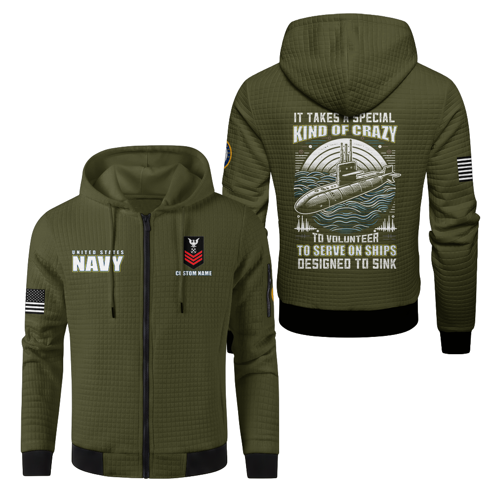 Personalizable Navy Submarine Waffle Hooded Jacket