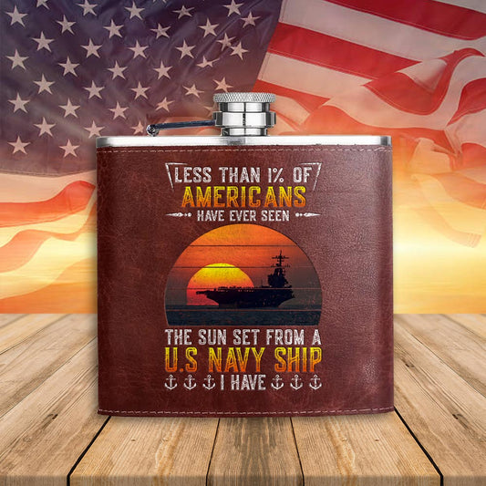 Have Seen Sunset From Navy Ship Leather Flask