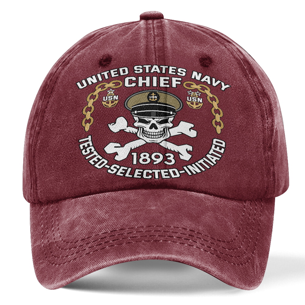 Personalizable Navy Chief Tested Selected Initiated Washed Cap