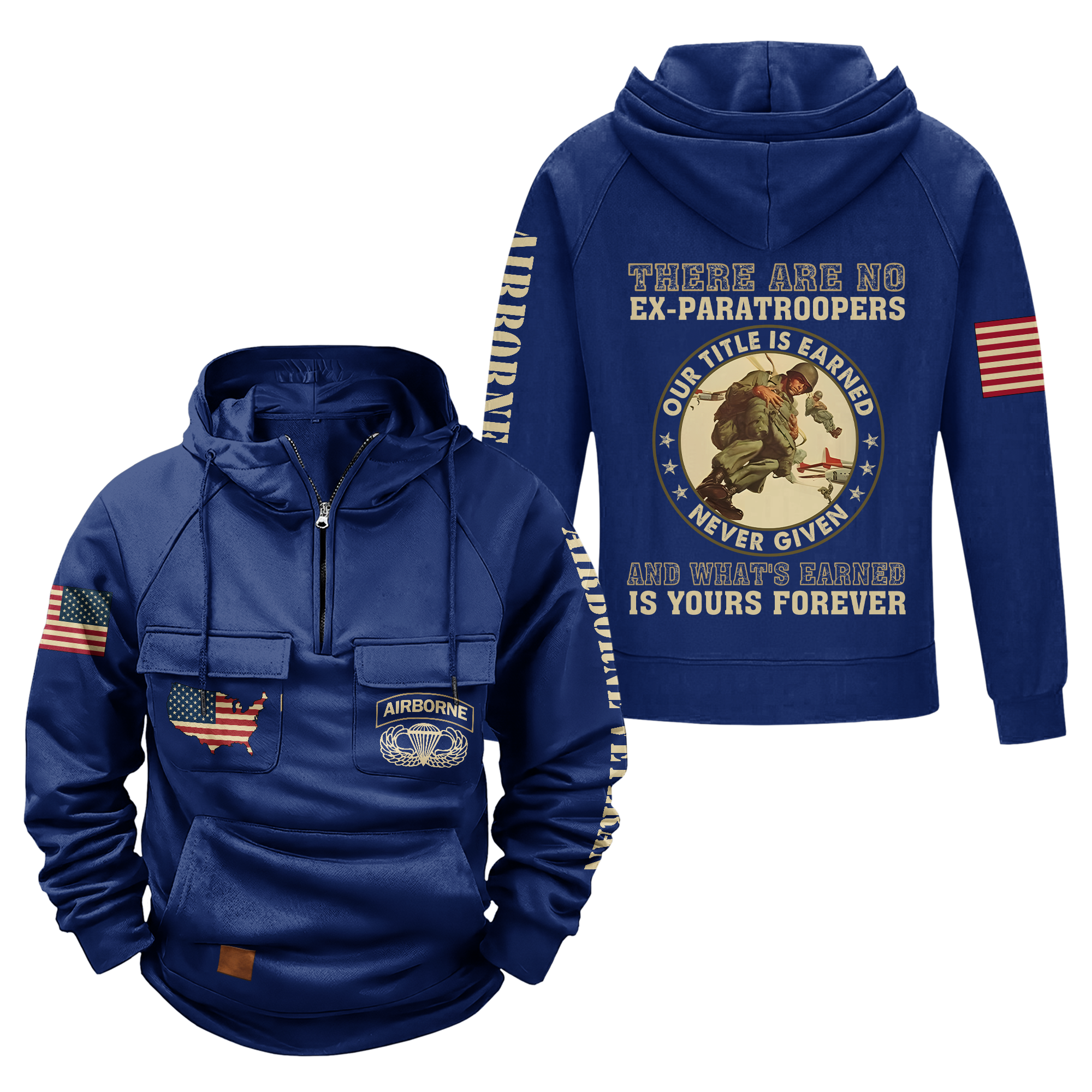 There Are No Ex-Paratroopers Vintage Quarter Zip Hoodie