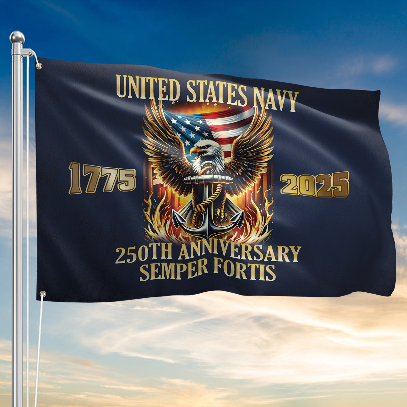 Navy 250th Anniversary House Flag