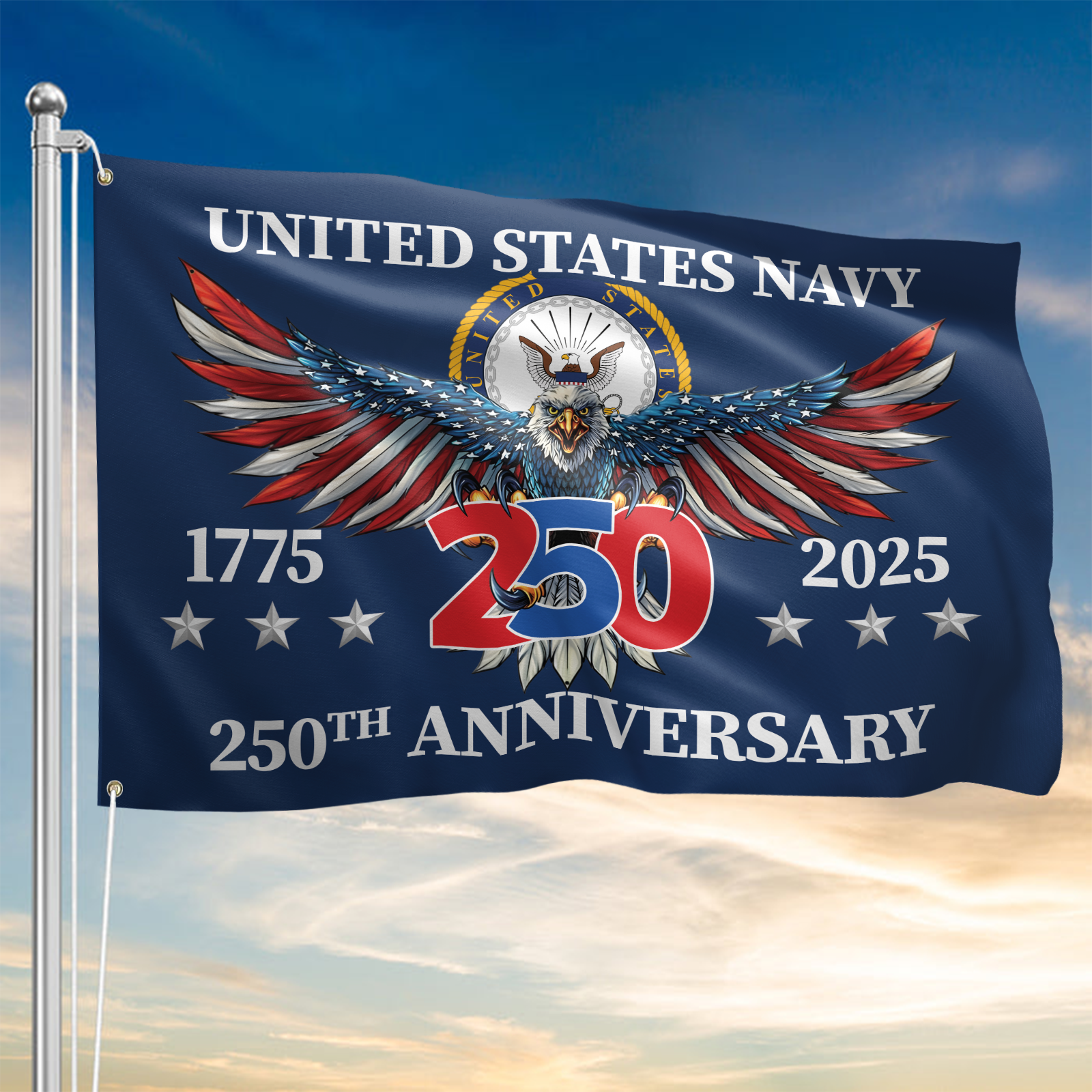 Navy 250th Anniversary House Flag