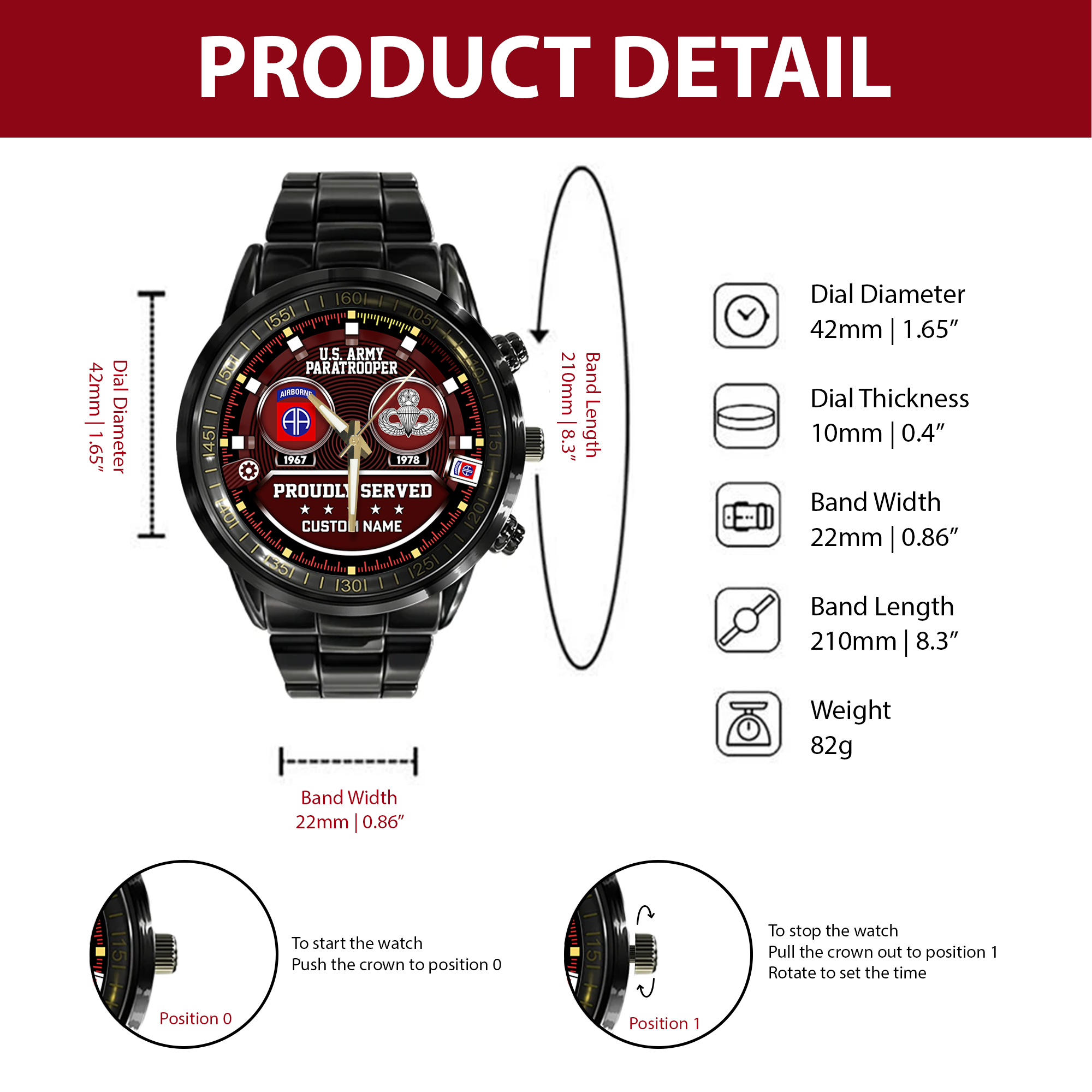 Personalizable Army Paratrooper Stainless Steel Watch