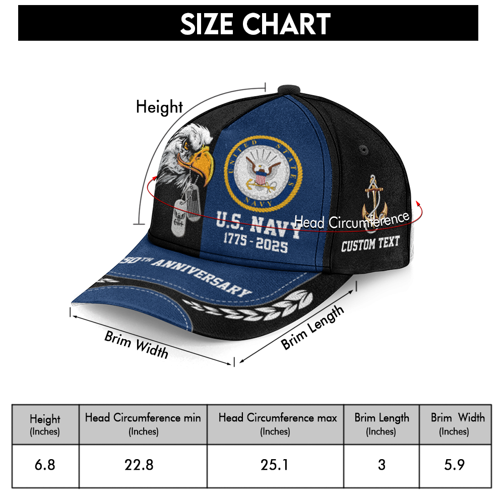 Personalizable Navy 250th Anniversary Classic Cap