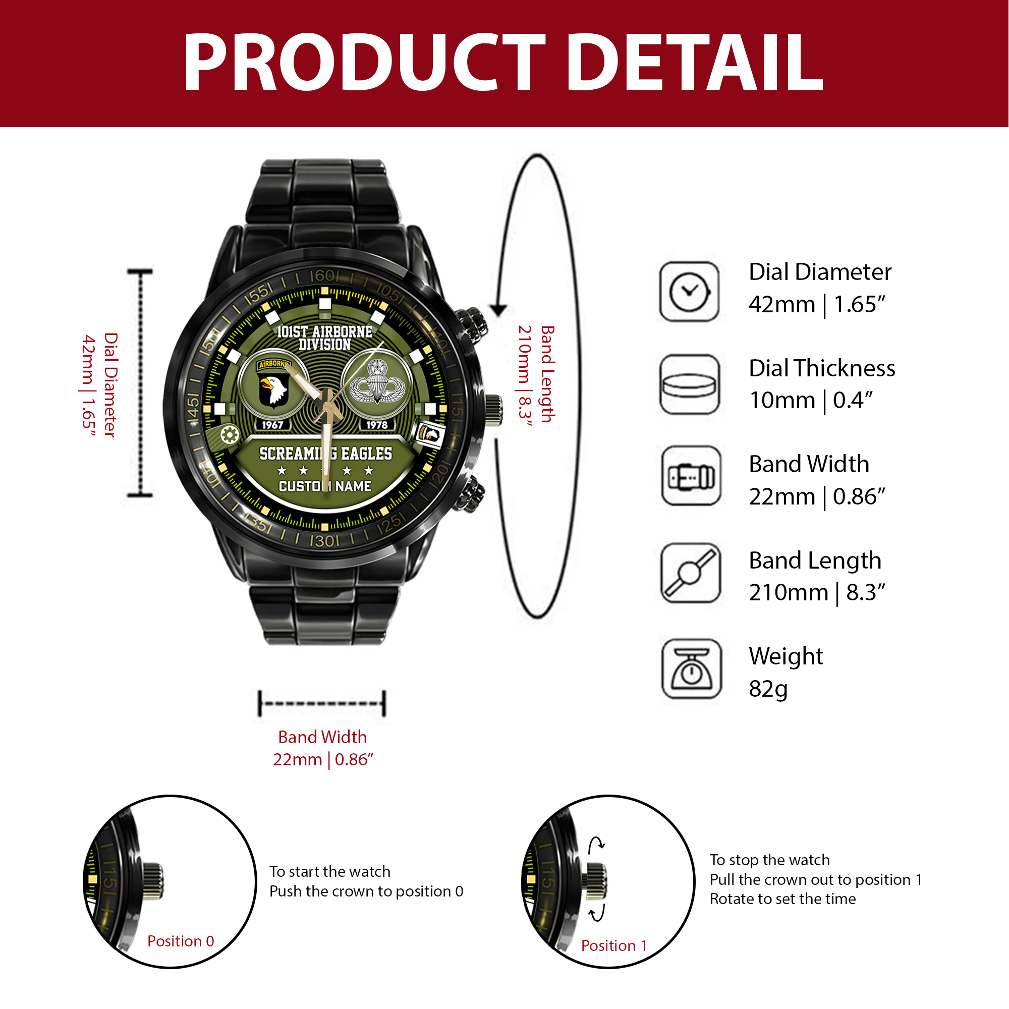 Personalizable 101st Airborne Division Stainless Steel Watch