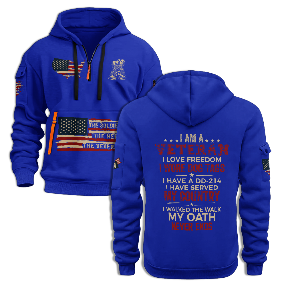 I Am A Veteran I Love Freedom Quarter Zip Hoodie