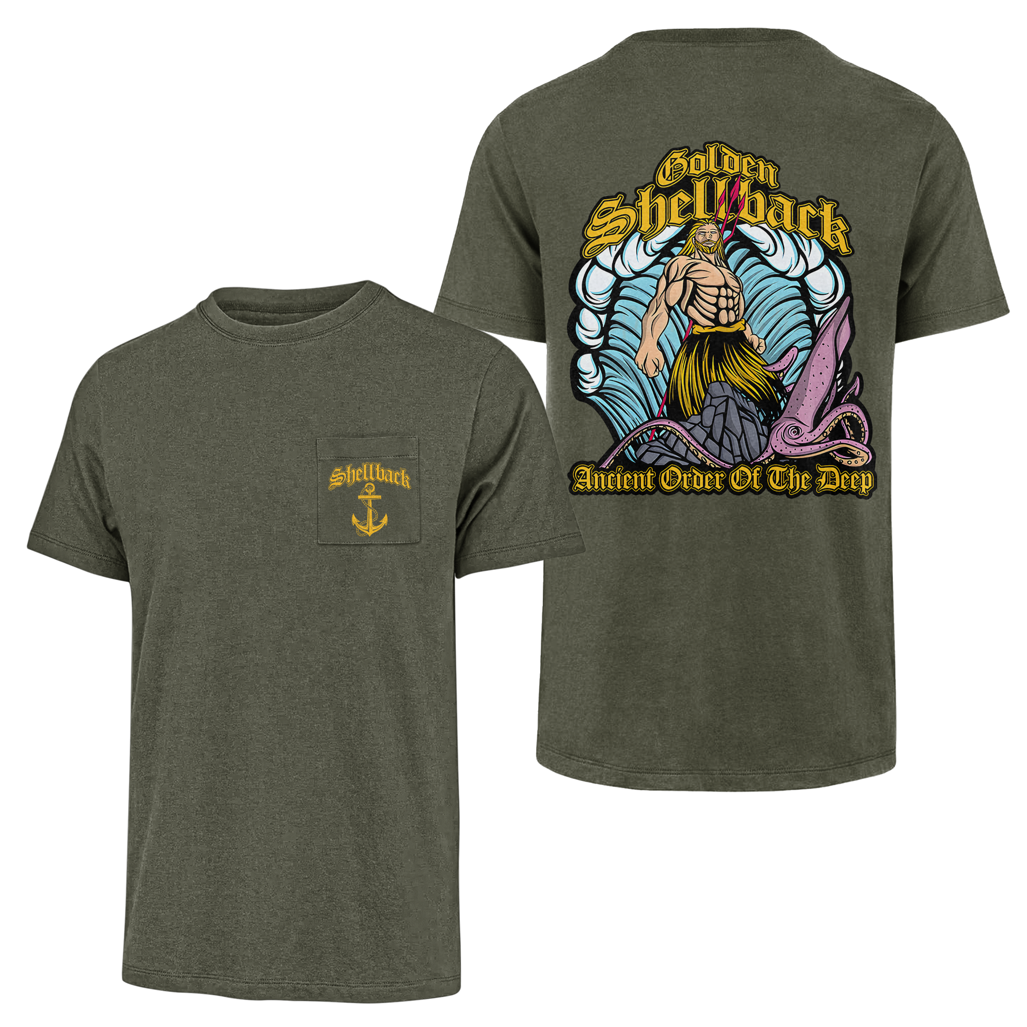 Golden Shellback Ancient Order Of The Deep Double Sided Pocket T-shirt