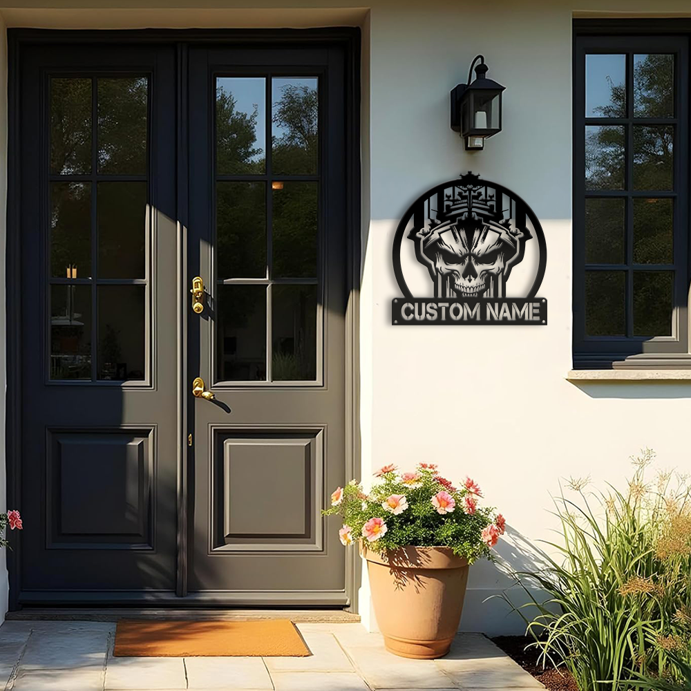 Personalized Navy Skull Metal Sign Wall Art