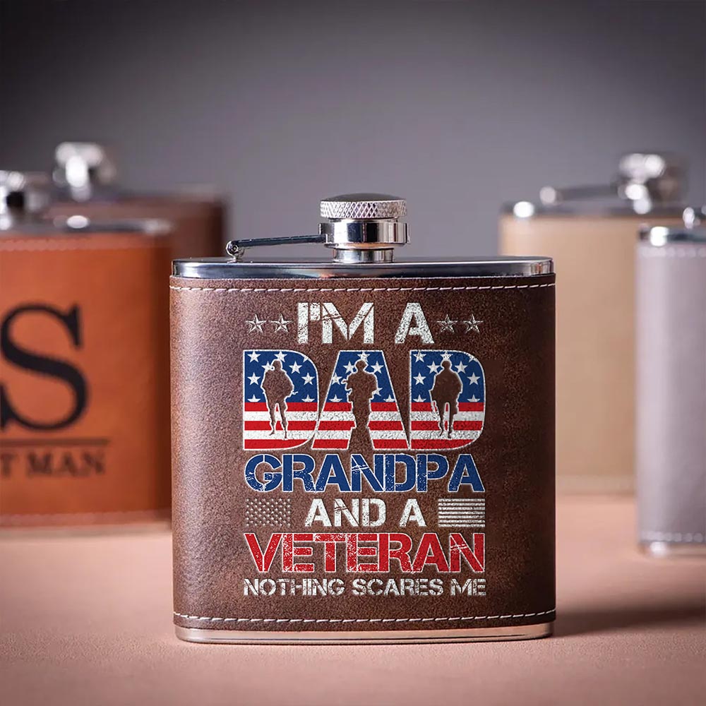 I'm A Dad Grandpa and A Veteran Leather Flask