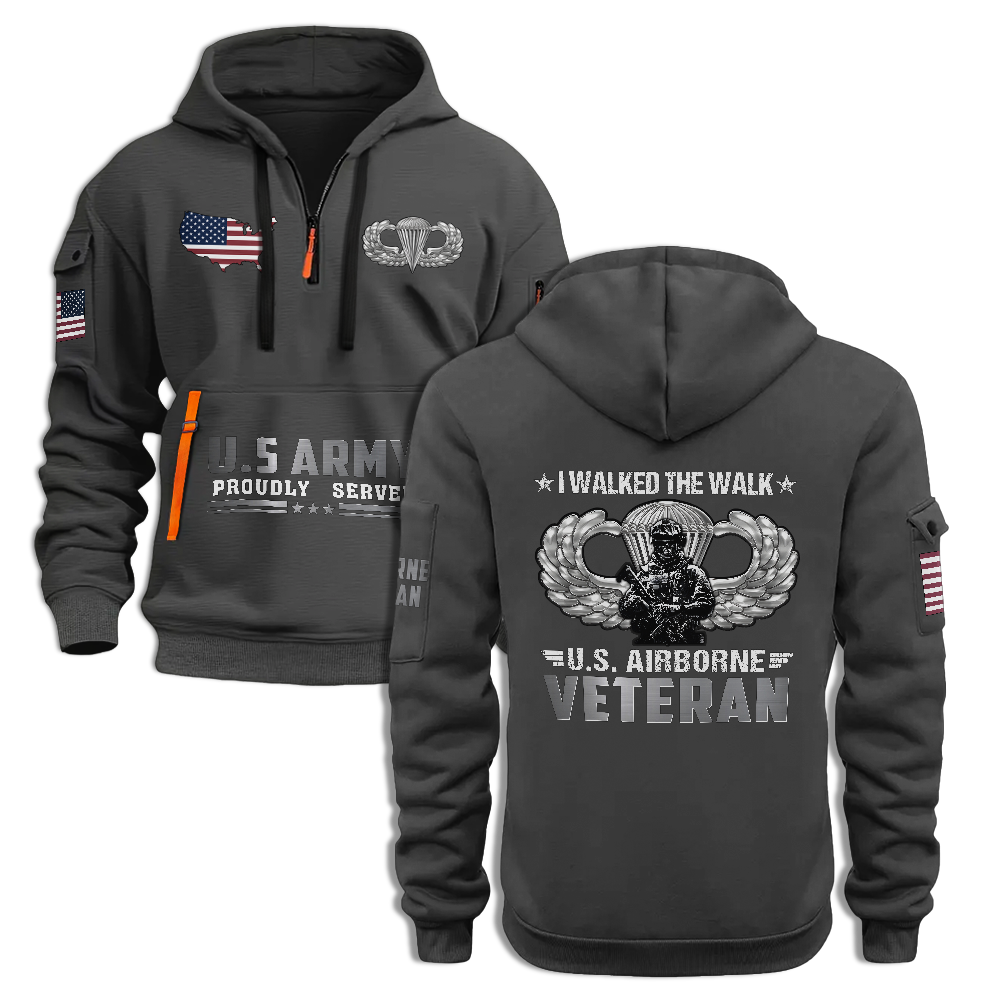 Airborne Veteran I Walked The Walk Quarter Zip Hoodie