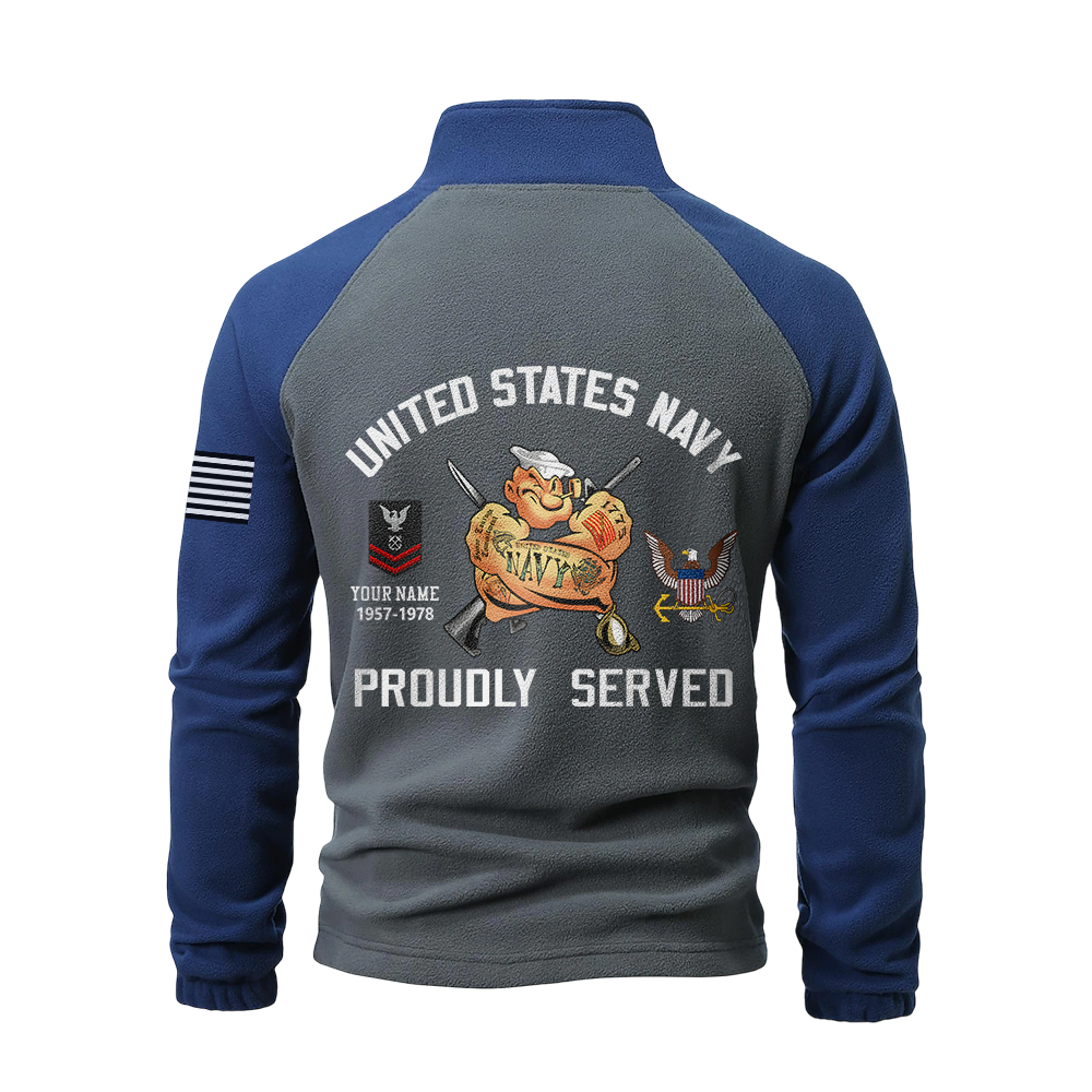 Personalizable Navy Proudly Served Half-Zip Raglan Sweatshirt