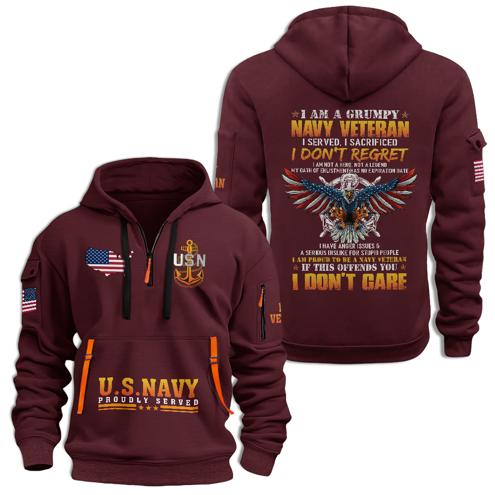 I'm A Grumpy Navy Veteran Quarter Zip Hoodie