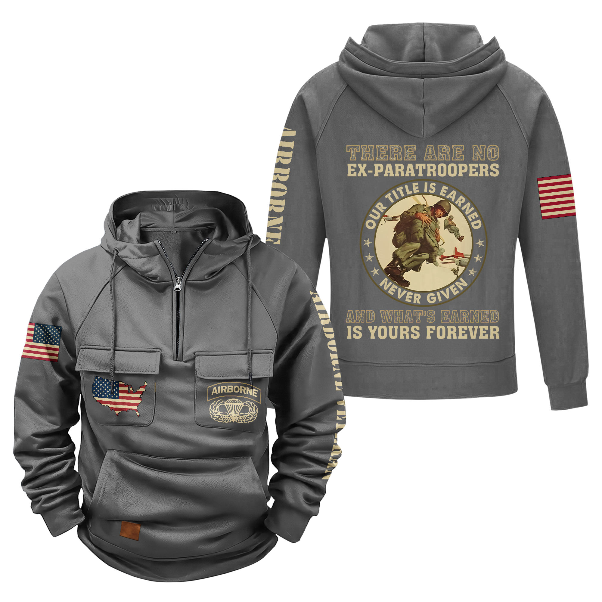 There Are No Ex-Paratroopers Vintage Quarter Zip Hoodie