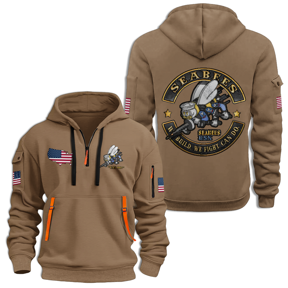 Navy Seabees Born to Build Trained To Fight Quarter Zip Hoodie