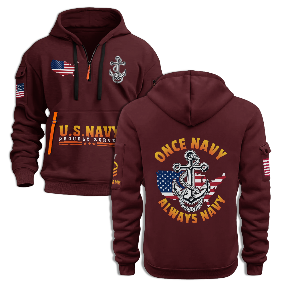 Once Navy Always Navy Personalizable Quarter Zip Hoodie