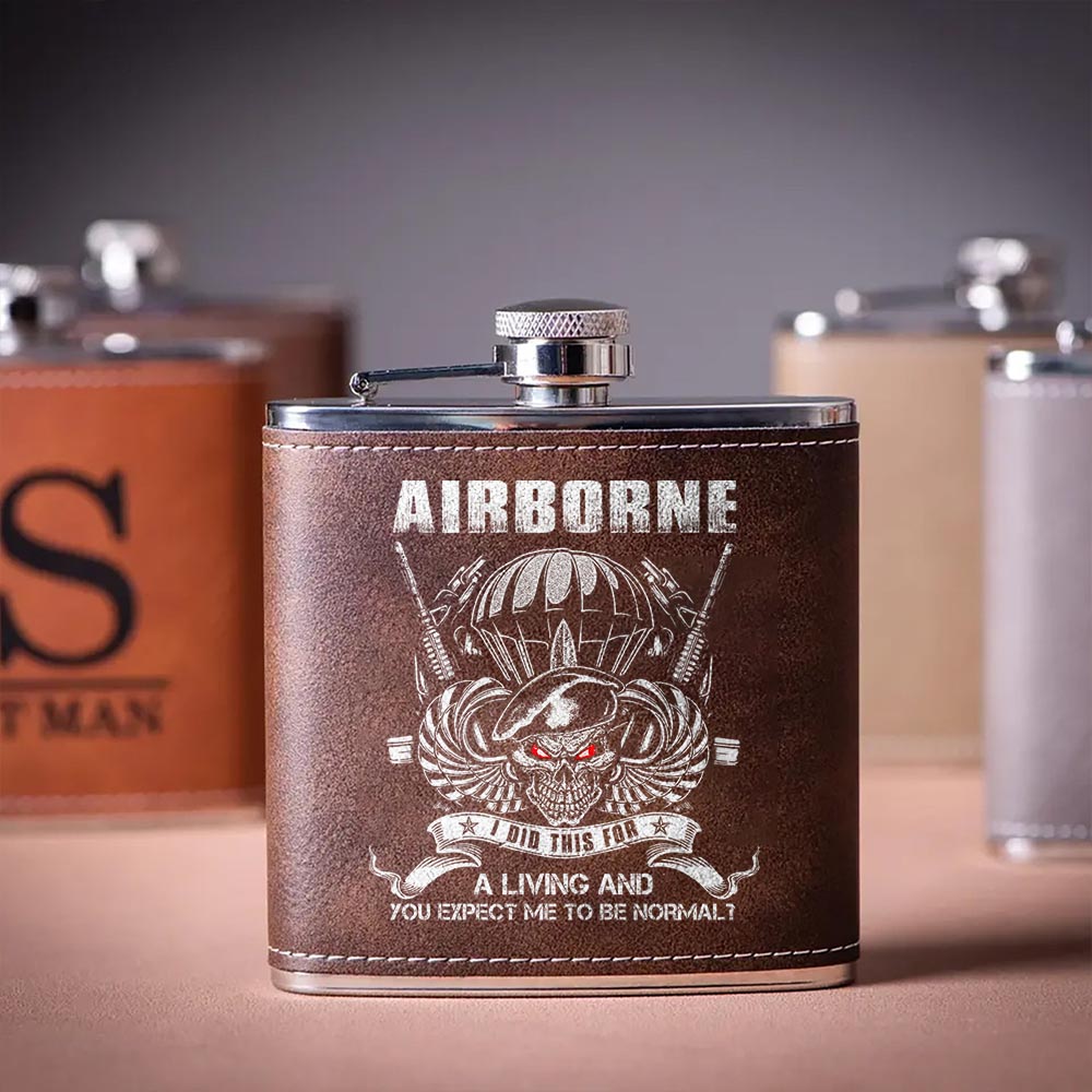 Airborne I Did This For A Living Leather Flask