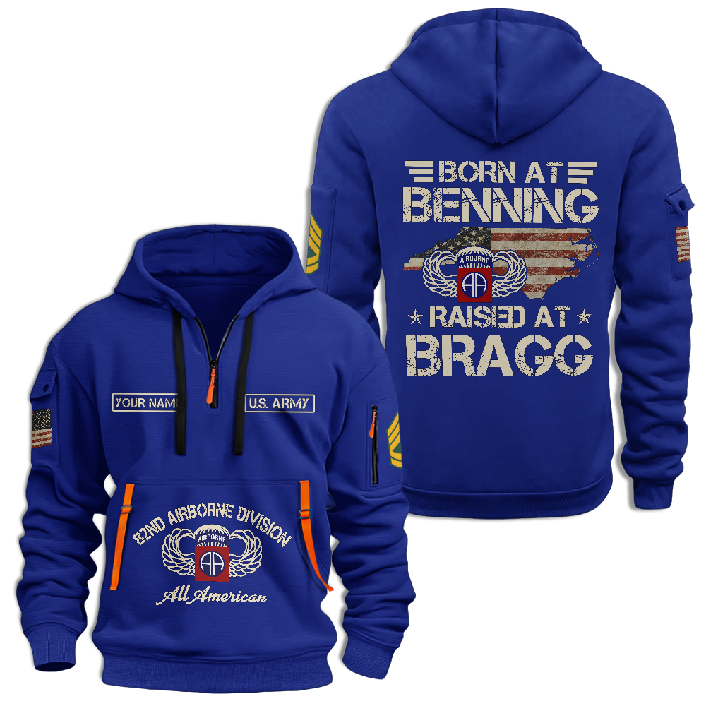 Personalizable Airborne Born At Benning Raised At Bragg Quarter Zip Hoodie