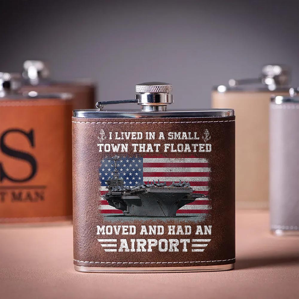 I Live In A  Small Town That Floated Leather Flask