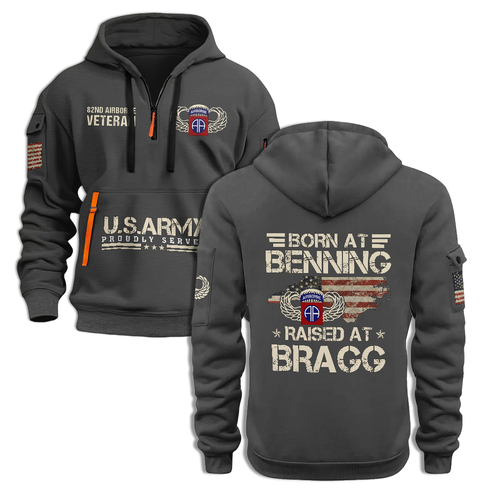 Airborne Born At Benning Raised At Bragg Quarter Zip Hoodie