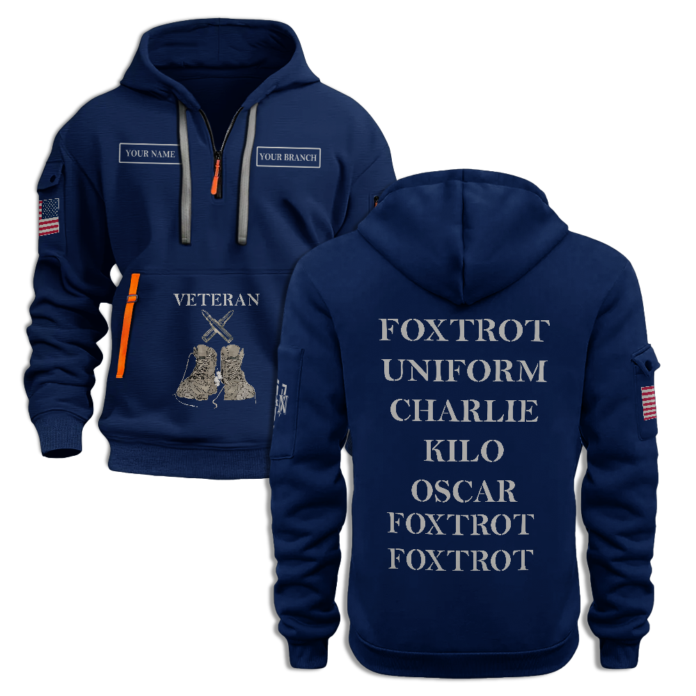 Veteran Foxtrot Uniform Personalizable Quarter Zip Hoodie