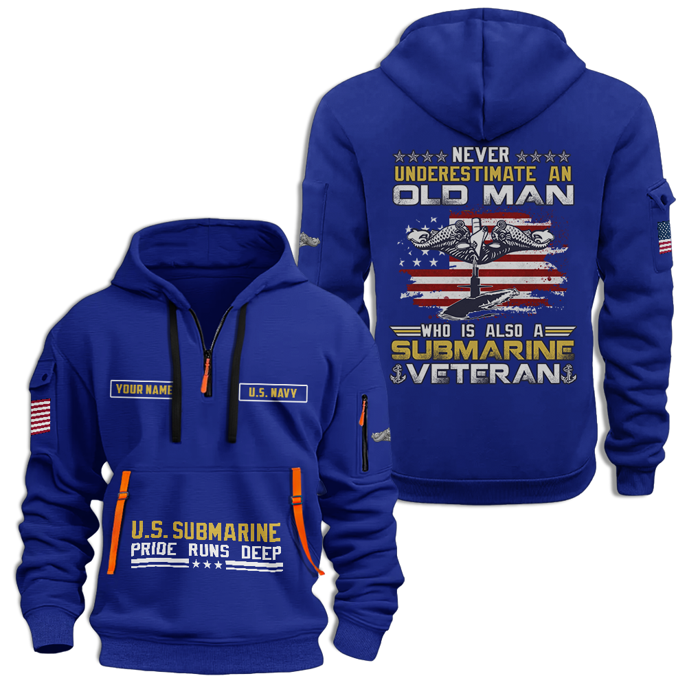 Personalizable Navy Submarine Quarter Zip Hoodie