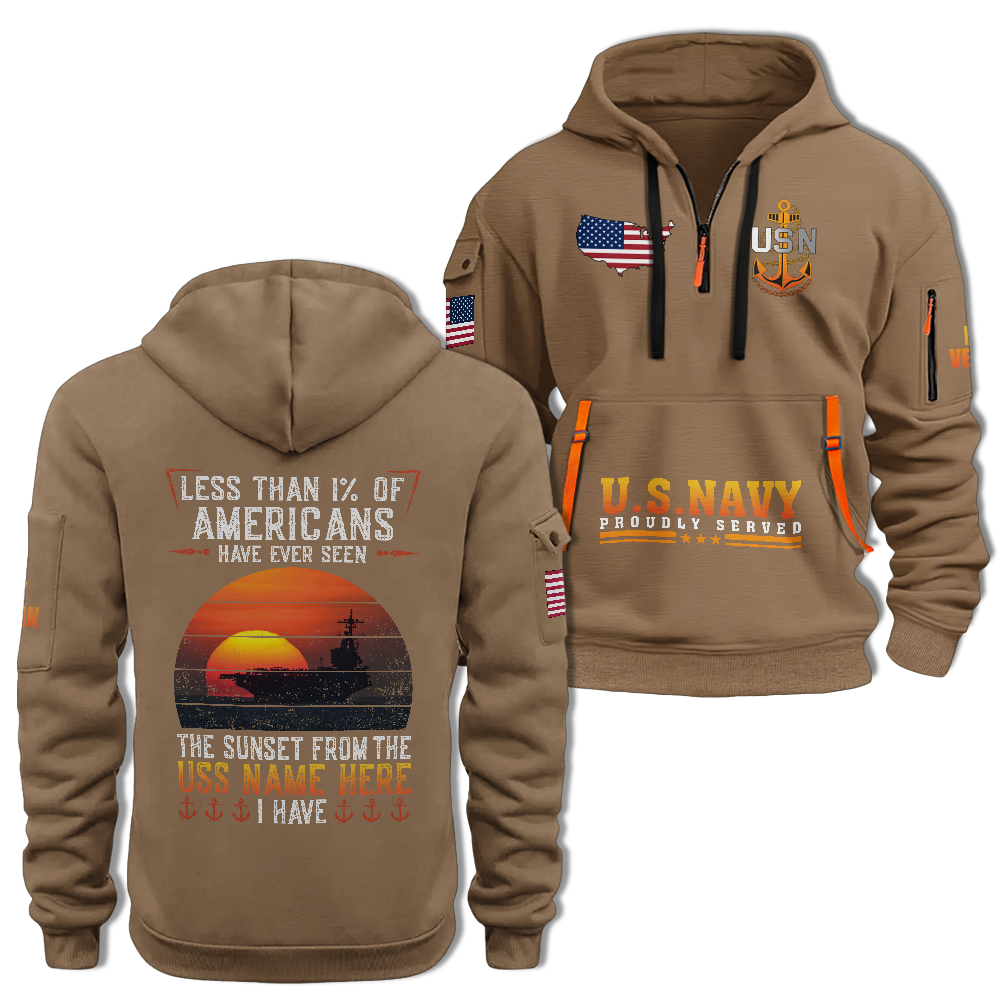 Less Than 1% Sunset Aircraft Carrier Personalizable Quarter Zip Hoodie