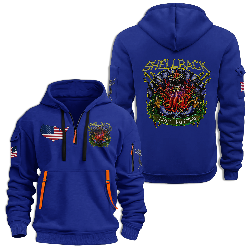 Navy Shellback Ancient Order Of The Deep Quarter Zip Hoodie