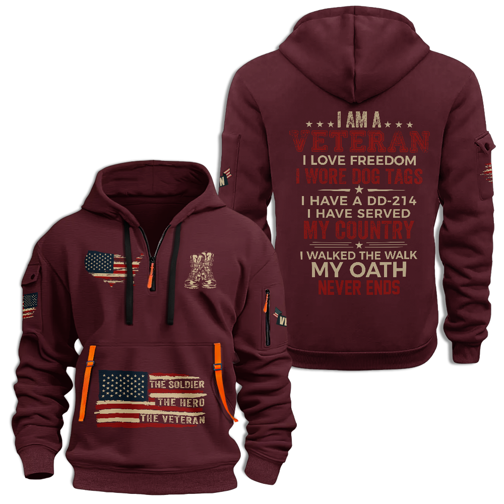 I Am A Veteran I Love Freedom Quarter Zip Hoodie