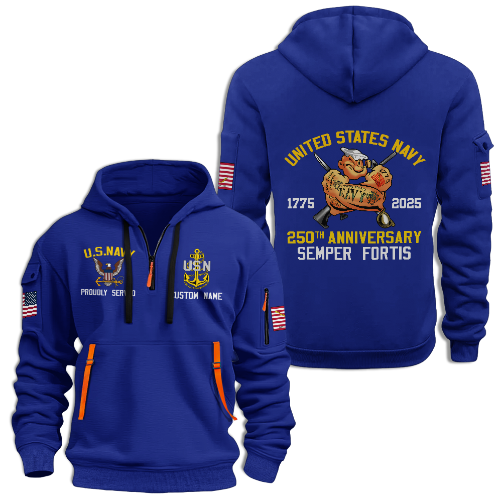 Personalizable Navy 250th Anniversary Quarter Zip Hoodie