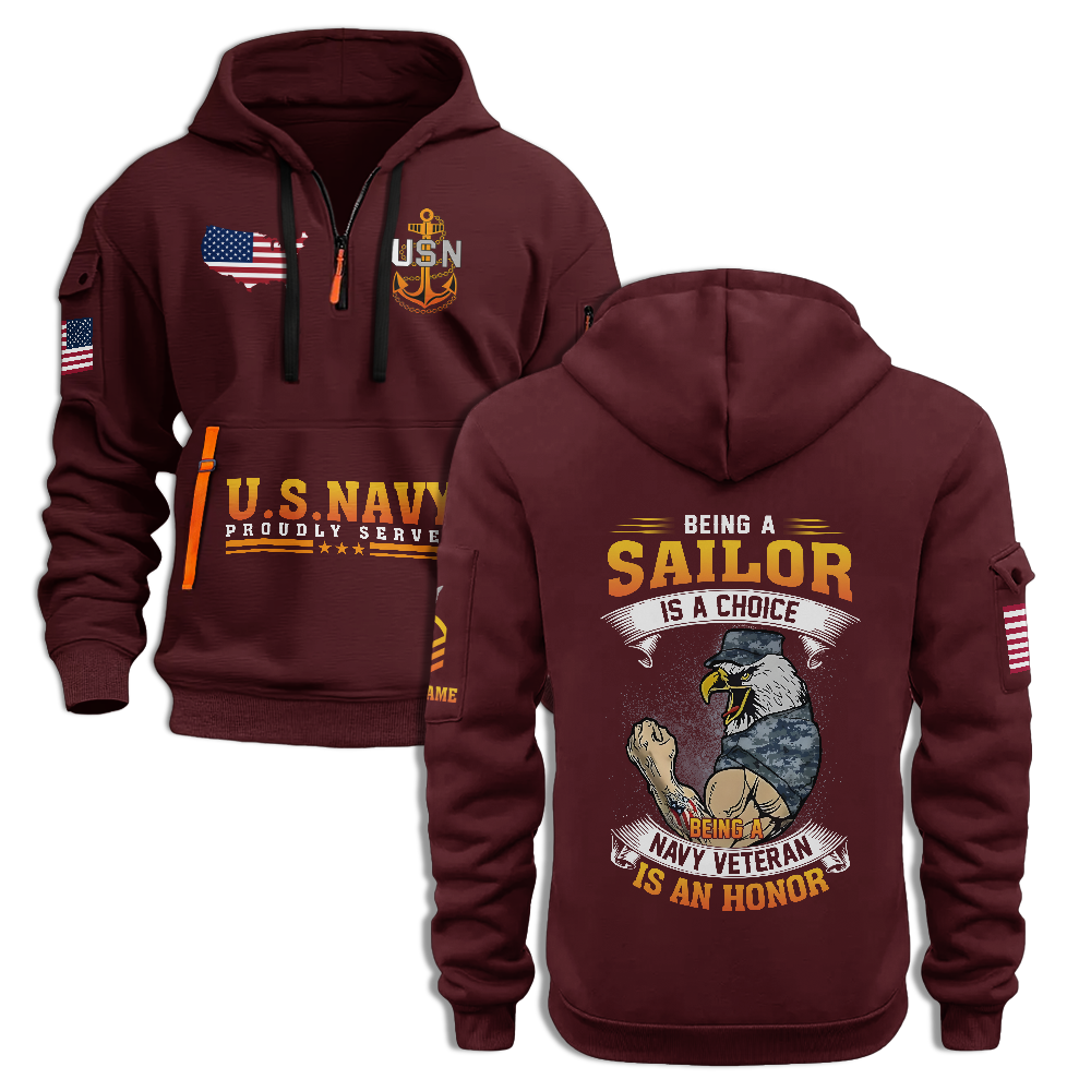 Being A Navy Veteran Is An Honor Personalizable Quarter Zip Hoodie