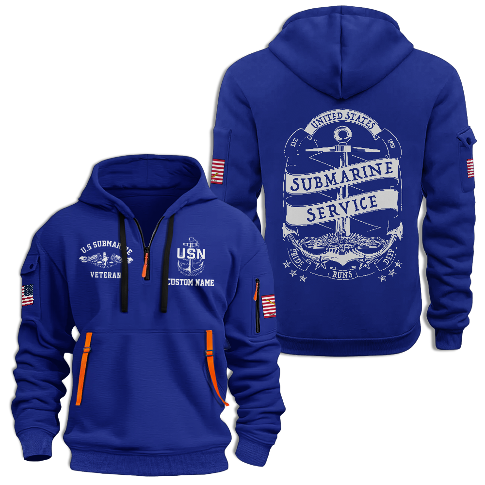 Personalizable Navy Submarine Quarter Zip Hoodie
